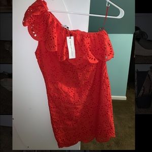 Red one-shoulder dress
